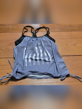 Gray American Flag Tankini Swim Top